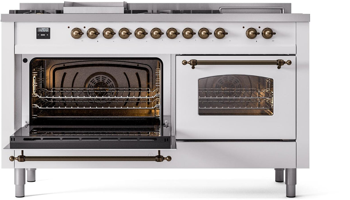 ILVE Nostalgie II 60" Dual Fuel Natural Gas Range, White, Bronze Trim UP60FSNMPWHB