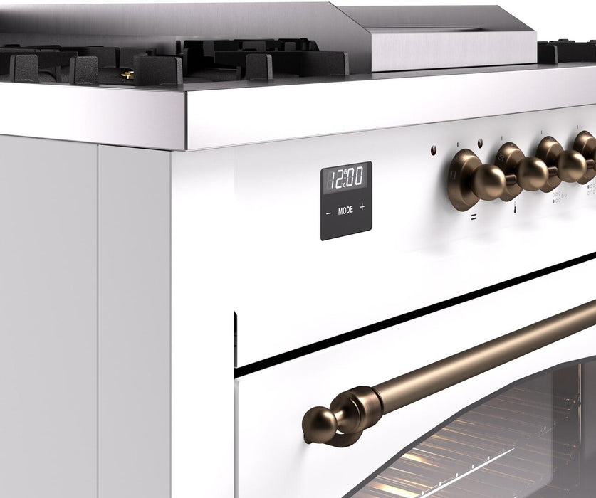 ILVE Nostalgie II 60" Dual Fuel Natural Gas Range, White, Bronze Trim UP60FSNMPWHB