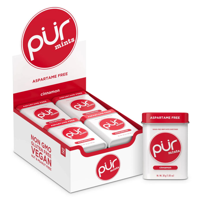 Pur Mint - Cinnamon Mints, 1.05 oz (Pack of 12) - Sugar-Free Breath Freshener