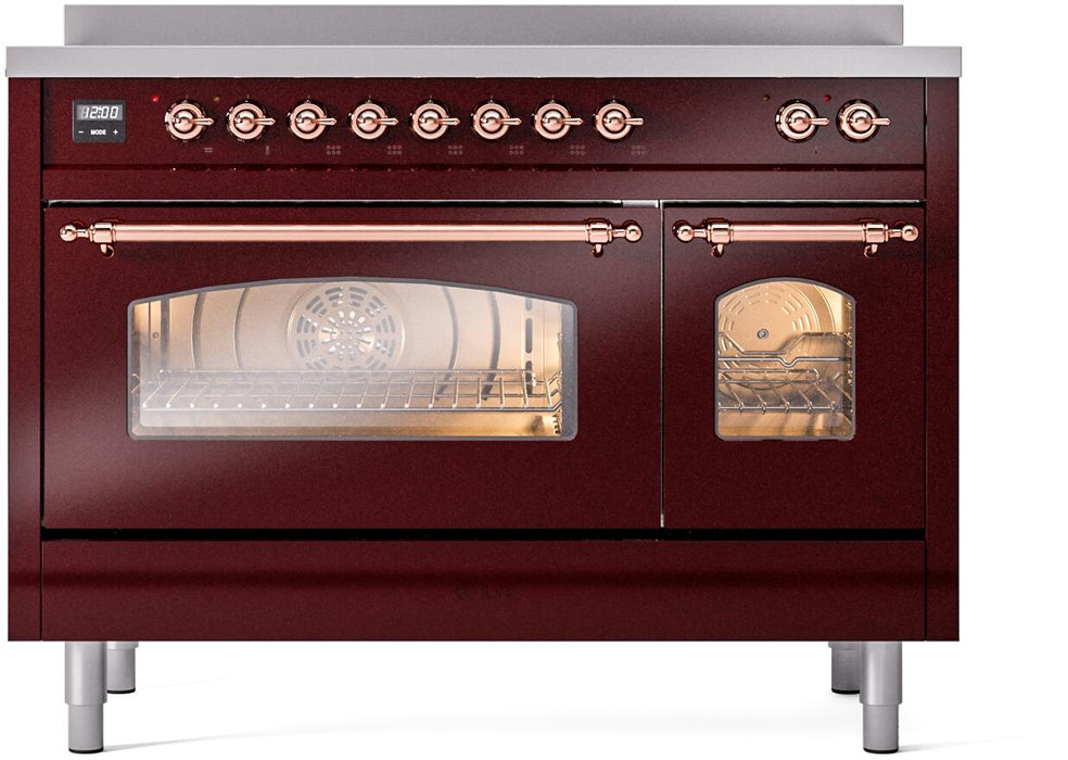ILVE Nostalgie II 48" Electric Range, Burgundy, Copper Trim UPI486NMPBUP