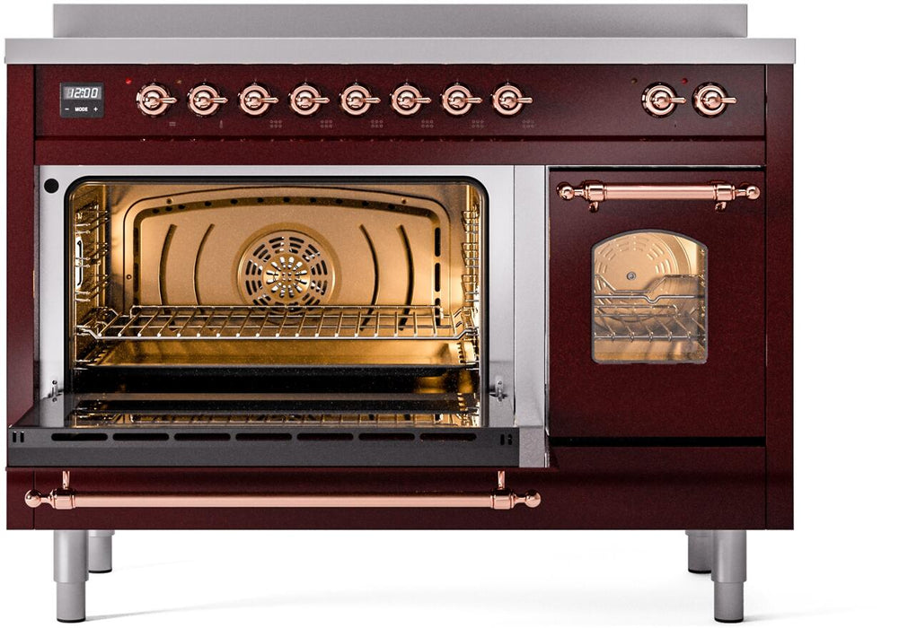 ILVE Nostalgie II 48" Electric Range, Burgundy, Copper Trim UPI486NMPBUP