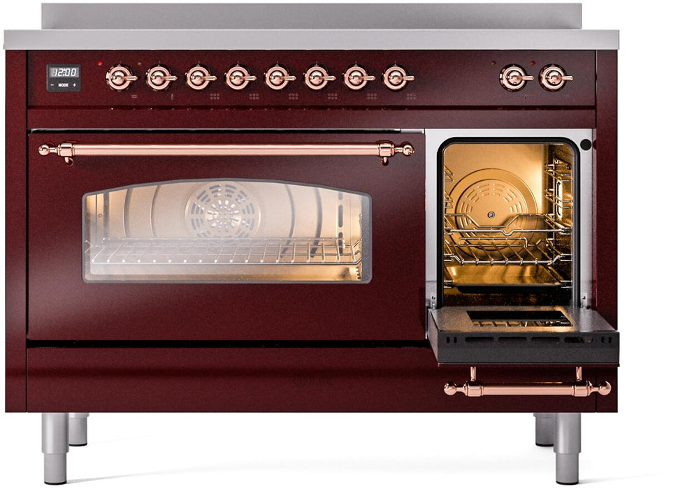 ILVE Nostalgie II 48" Electric Range, Burgundy, Copper Trim UPI486NMPBUP