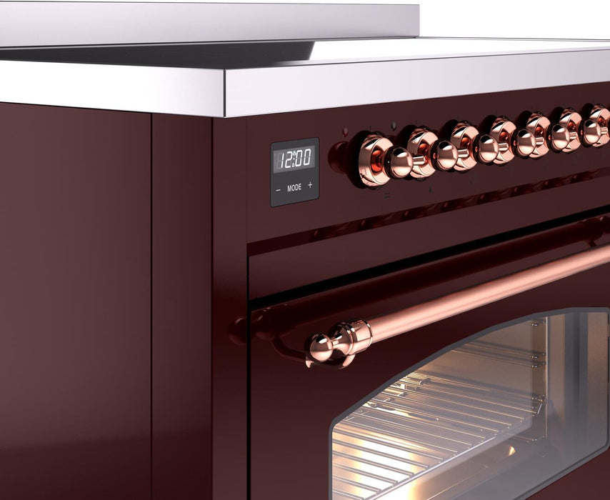 ILVE Nostalgie II 48" Electric Range, Burgundy, Copper Trim UPI486NMPBUP