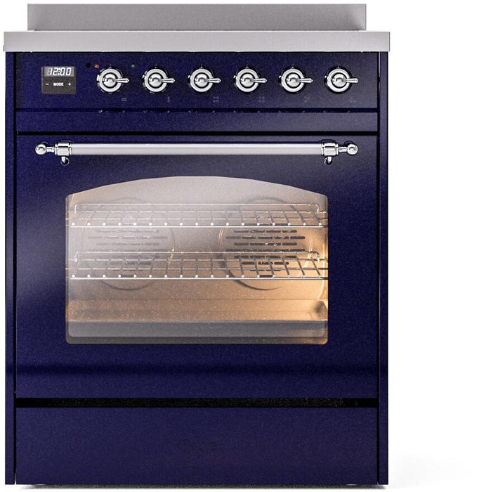 ILVE Nostalgie II 30" Electric Range, Blue Chrome Trim UPI304NMPMBC