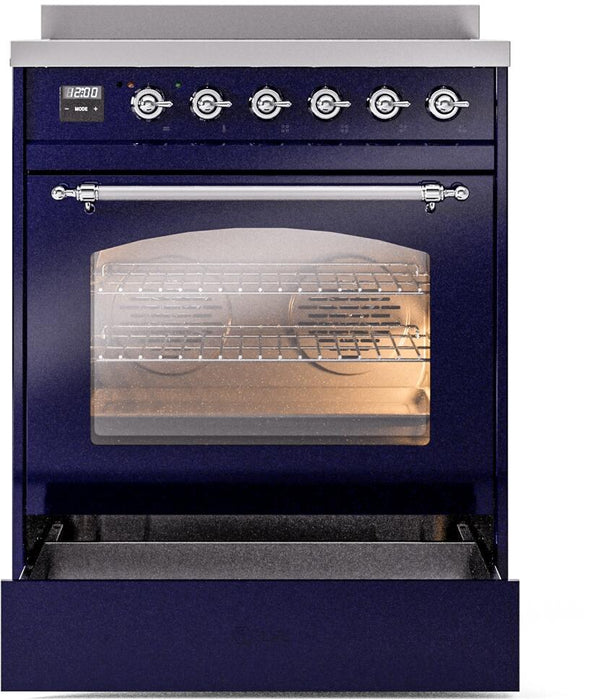 ILVE Nostalgie II 30" Electric Range, Blue Chrome Trim UPI304NMPMBC
