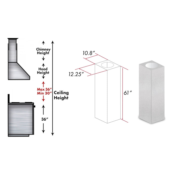 ZLINE 61" Snow Finished Stainless Steel Chimney Extension For Ceilings Up To 12.5 Ft. (8GL14iS-E)