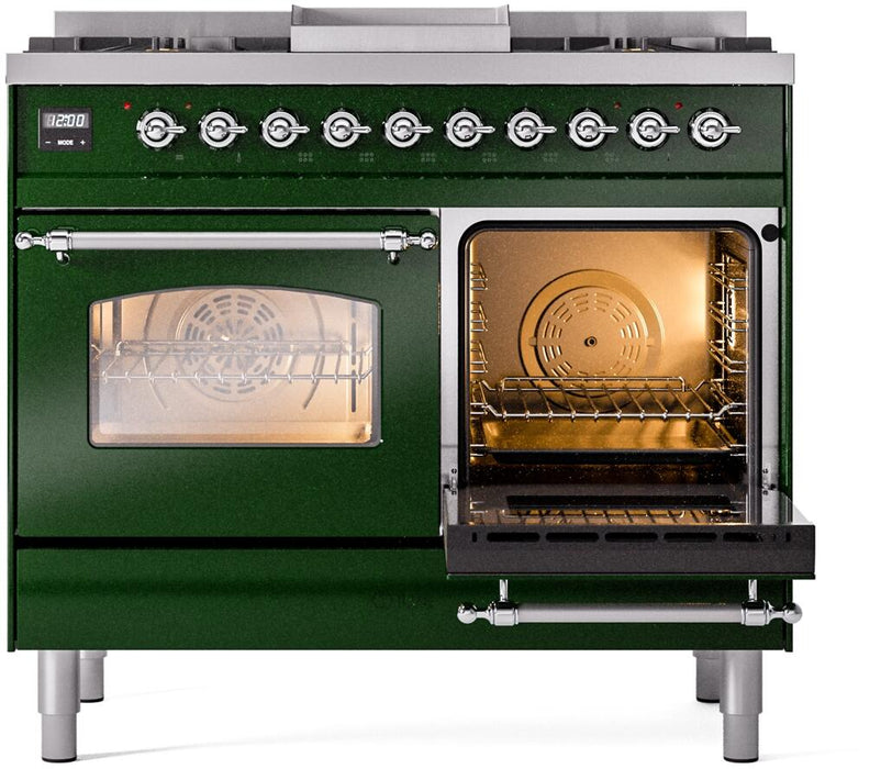 ILVE Nostalgie II 40" Dual Fuel Liquid Propane Range, Emerald Green, Chrome Trim UPD40FNMPEGCLP