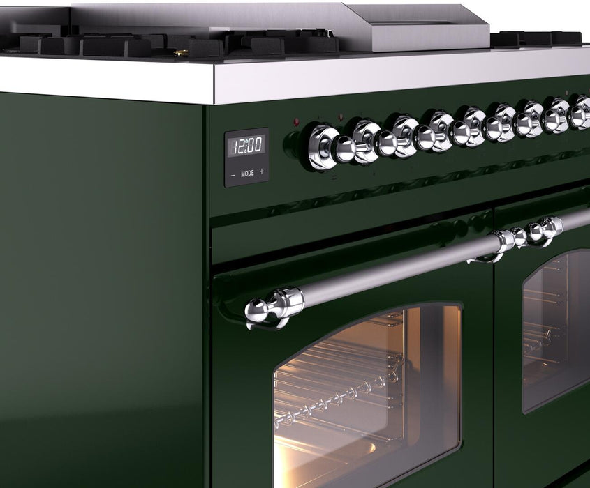 ILVE Nostalgie II 40" Dual Fuel Liquid Propane Range, Emerald Green, Chrome Trim UPD40FNMPEGCLP