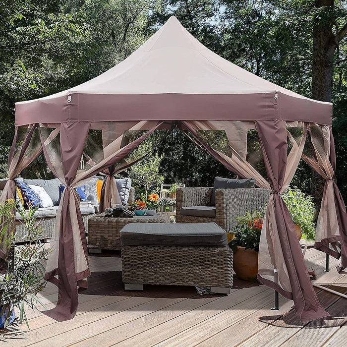 12' X 12' Gazebo with Mosquito Netting Outdoor Hexagonal Pop up Canopy Tent with Strong Iron Frame Storage Bag