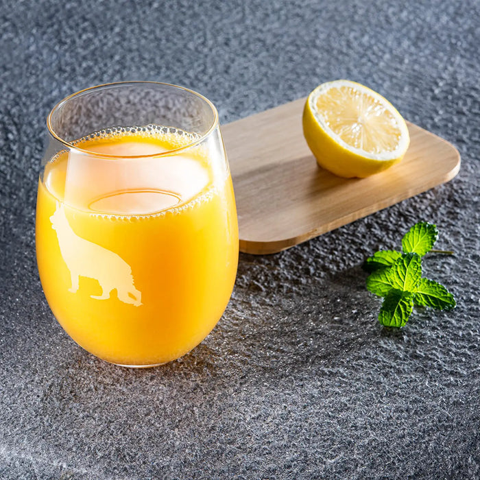 Set of 2 Dog Stemless German Shepherd Wine Glasses by The Wine Savant - Puppy & Doggy Lover for Him and Her Dogs Silhouette - Glass Gifts Etched Tumblers for Anniversary, Wedding, Home Bar Gifts