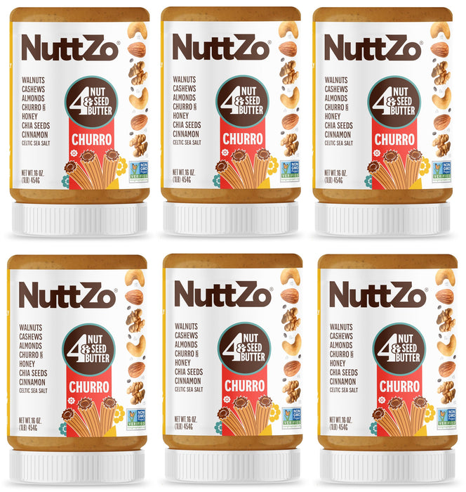 Nuttzo - Churro Nut Butter, 16 oz (Pack of 6) - Healthy Snack Spread