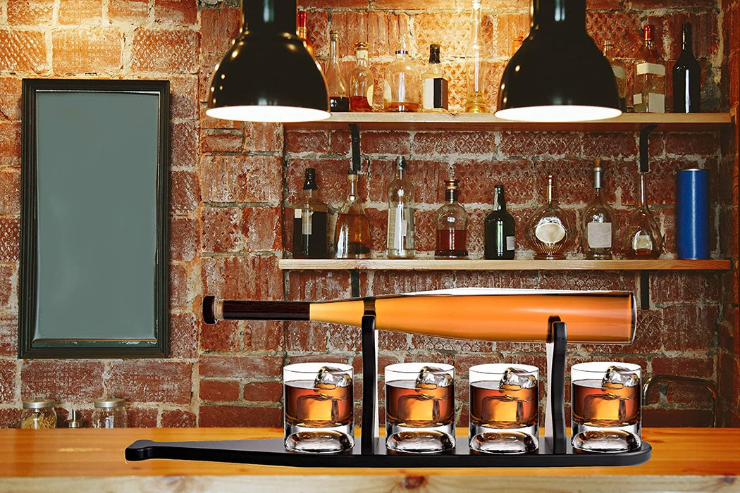 Baseball Bat Whiskey & Wine Decanter 4 Baseball Glasses, Spirits Set - Baseball Coach Gifts, Baseballs Lovers Coaches, Dad, Boyfriend, Brother, Friend Gift - For Whiskey & Wine (Baseball bat base)