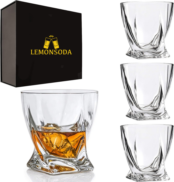 Premium Twisted Whiskey Glasses Set of 4 (10oz)