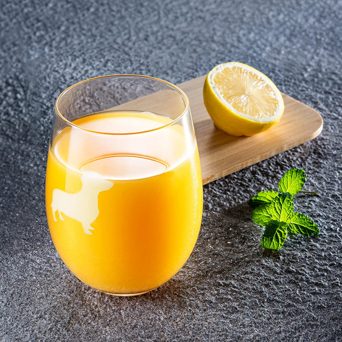 Set of 2 Dog Daschund Stemless Wine Glasses by The Wine Savant - Wiener Dog Puppy & Doggy Lover for Him & Her - Dogs Silhouette - Glass Gifts Etched Tumblers for Anniversary, Wedding, Home Bar Gifts