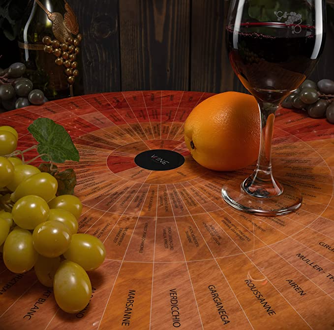 Wine Wheel Handcrafted Wood - For Both Amateurs and Connoisseurs, A Guide To On Tasting, Identifies Primary, Secondary & Tertiary Flavors, as well As Colors - Use as Is, Decor or Cheeseboard (Matte)