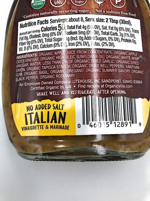 Organicville - Dressing Italian No Salt Added (Pack of 6-8 Fl Oz)