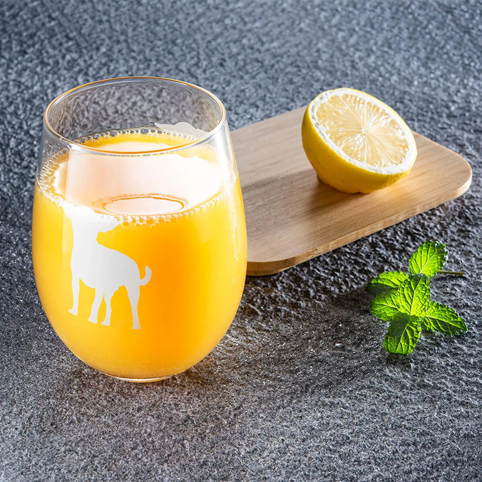 Set of 2 Chihuahua Dog Stemless Wine Glasses - Chihuahueño Puppy & Doggy Lover for Him & Her - Dogs Silhouette - Glass Gifts Etched Tumblers for Anniversary, Wedding, Home Bar Gifts