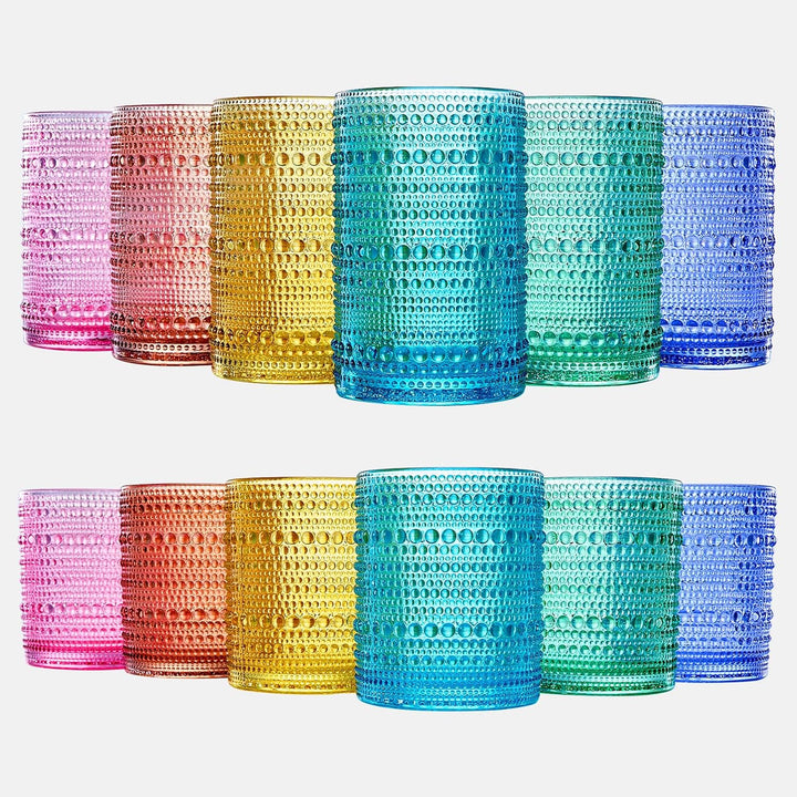 Hobnail Drinking Glasses Colored Beaded Set of 12 - Thumbnail 2