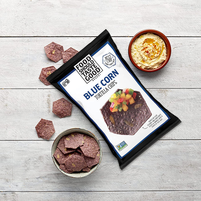 Food Should Taste Good Blue Corn Tortilla Chips, Perfect for Dipping and Snacking (Pack of 12 - 5.5 Oz.)
