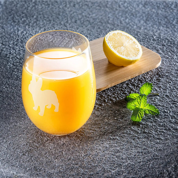 Set of 2 French Bulldog Dog Stemless Wine Glasses - French Bulldog Puppy & Doggy Lover for Him & Her - Dogs Silhouette - Glass Gifts Etched Tumblers for Anniversary, Wedding, Home Bar Gifts