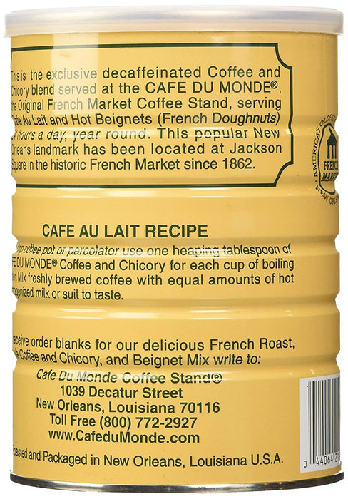 Cafe Du Monde Decaffeinated Coffee and Chicory, Dark Roast - 13 Ounce Can, 12 Pack - Rich Flavor, New Orleans Style