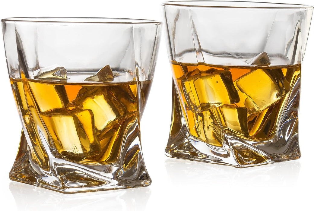 Luxurious Bar Gift Set - 2 Whiskey Glasses + 10 Bullets Chilling Stainless-Steel Whiskey Rocks - Slate Stone Coasters & Tongs - Set in Premium Wood Box by The Wine Savant - Birthday Gift - 11 oz Glass