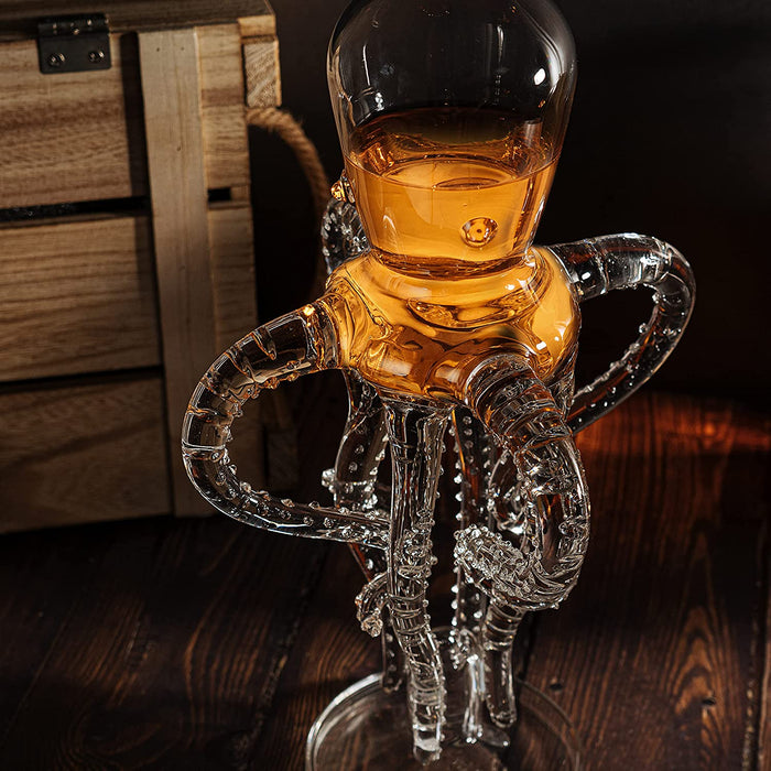Tall Octopus Whiskey and Wine Decanter 500ml 16.5" H by The Wine Savant - Extraordinary Detail, Kraken Sea, Nautical Gifts, Sea Lover Gifts!