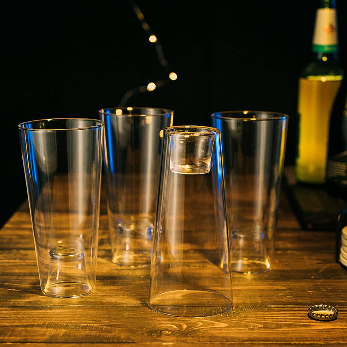 Shot in the Pint Glass, Take A Shot Funny Beer Glass/Mug 4-Set 7"H The Wine Savant - Beers Pilsner Tumblers, Perfect for Entertaining, Home Bar, Weddings, Parties, Funny Drinking Gifts 21 oz (640mL)