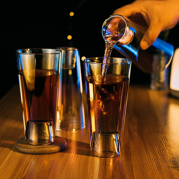 Shot in the Pint Glass, Take a Shot Funny Beer Glass/Mug 4-Set 7"H The Wine Savant - Beers Pilsner Tumblers Perfect for Entertaining, Home Bar, Weddings, Parties, Funny Gifts 21oz (640mL) (Iridescent)