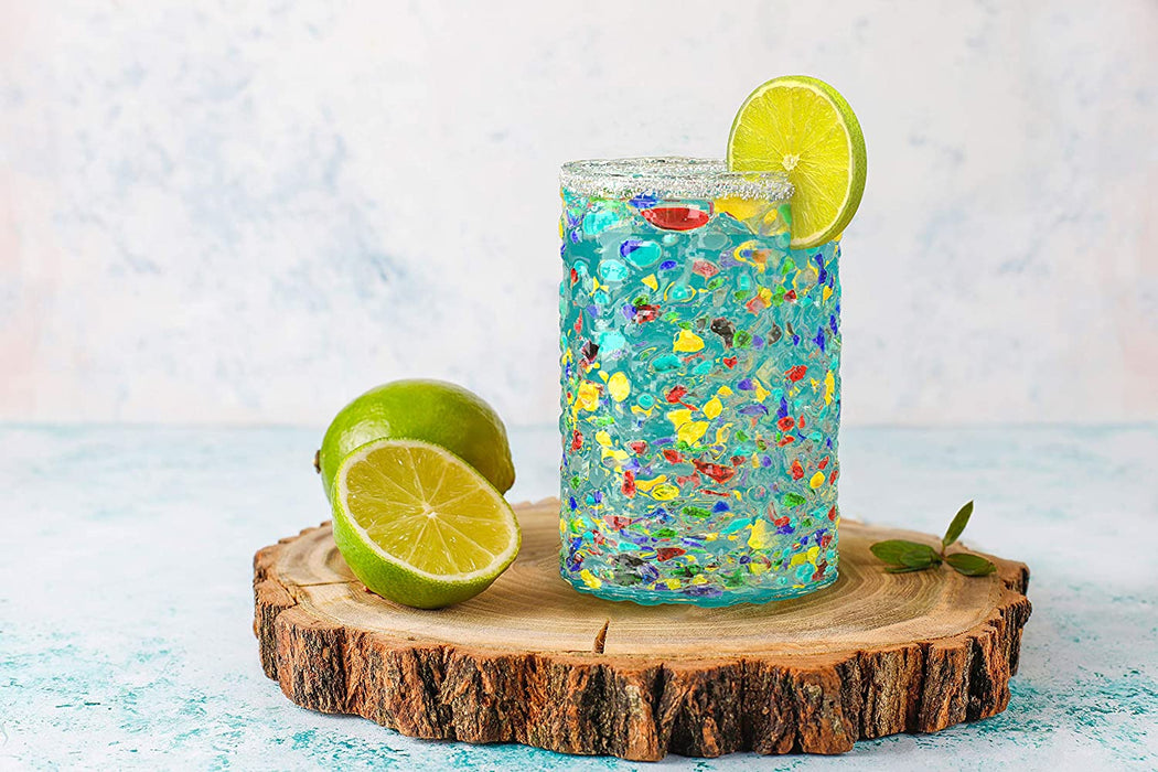 Hand Blown Mexican Drinking Glasses – Set of 6 Confetti Rock Design Glasses by The Wine Savant (Confetti)