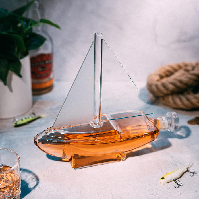 Sailboat Whiskey & Wine Decanter Ship - The Wine Savant Ship Decanter Set 750ml - Drink Dispenser for Wine, Whiskey, Ship In A Bottle Decanters Bar Set, Liquor Scotch Bourbon, Boating Mariner Gifts