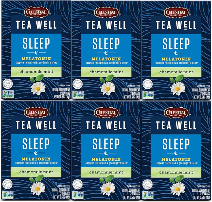 Teawell - Sleep Tea, 12 Ct (Pack of 6) - Melatonin Chamomile Mint