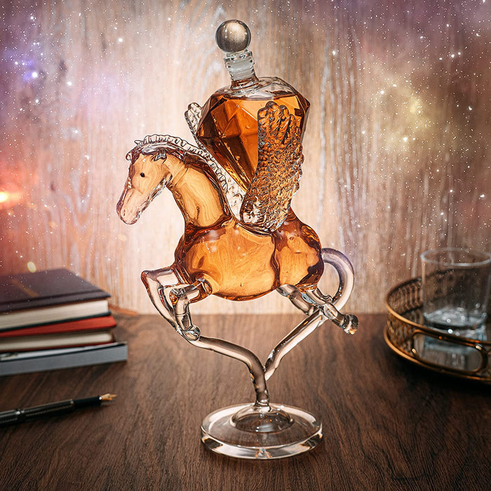Pegasus Diamond Crystal Decanter, For Wine & Whiskey - The Wine Savant - 12" Tall Dazzling Crystalline - For Wine, Spirits, Scotch, Bourbon, Cognac and Brandy - 500mL - Pegasus Horse Winged Diamonds