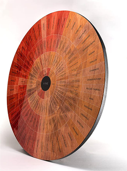 Wine Wheel Handcrafted Wood - For Both Amateurs and Connoisseurs, A Guide To On Tasting, Identifies Primary, Secondary & Tertiary Flavors, as well As Colors - Use as Is, Decor or Cheeseboard (Matte)