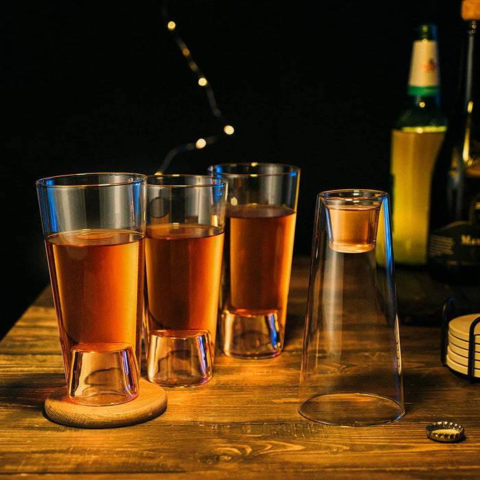 Shot in the Pint Glass, Take A Shot Funny Beer Glass/Mug 4-Set 7"H The Wine Savant - Beers Pilsner Tumblers, Perfect for Entertaining, Home Bar, Weddings, Parties, Funny Drinking Gifts 21 oz (640mL)