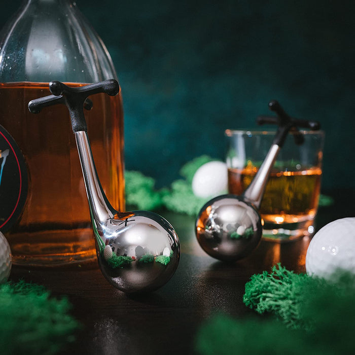 Golf Stick Shaped Stainless Steel Whiskey Stones, Whiskey Rocks, Great for Entertaining Guests, 2 Stones Rocks Cubes for Whiskey, Bourbon Vodka, Scotch, Metal Chillers Golf Gifts for Dad