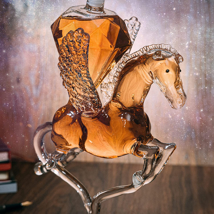 Pegasus Diamond Crystal Decanter, For Wine & Whiskey - The Wine Savant - 12" Tall Dazzling Crystalline - For Wine, Spirits, Scotch, Bourbon, Cognac and Brandy - 500mL - Pegasus Horse Winged Diamonds