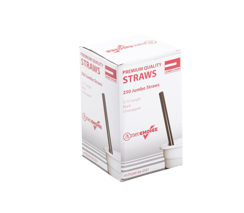 Straw, 5.75", Jumbo, Unwrapped, Black, 12,500 pcs