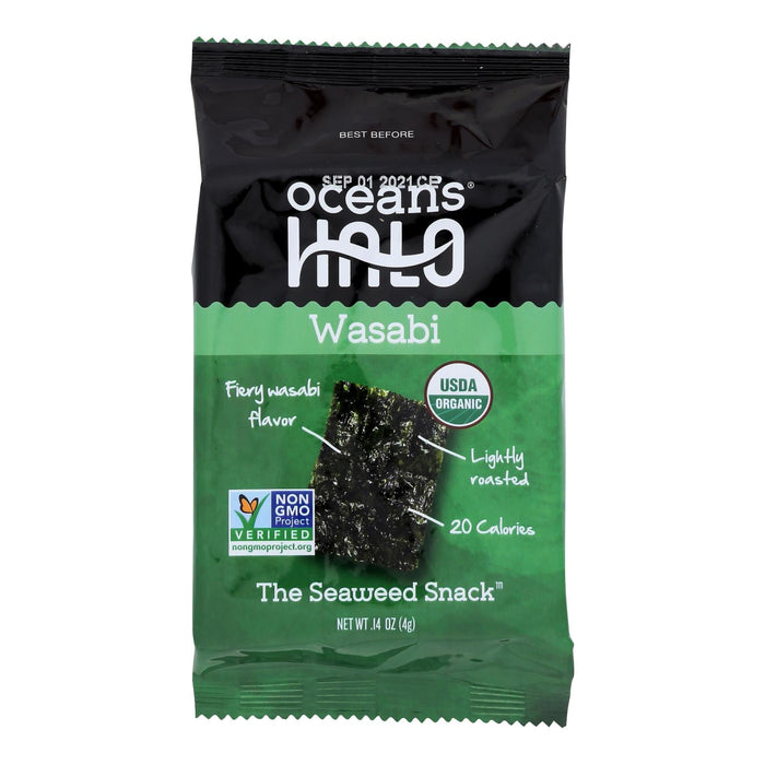 Ocean's Halo Premium Seaweed Snack, Wasabi Flavor, Gluten-Free, Case of 12, 0.14 Oz