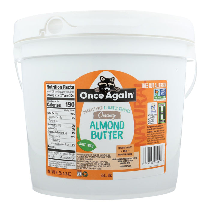 Once Again Natural Premium Smooth Almond Butter - 9 lb. Single Bulk Item