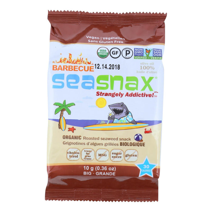 Seasnax Organic BBQ Seaweed Snax (Case of 12 - 0.36 oz)