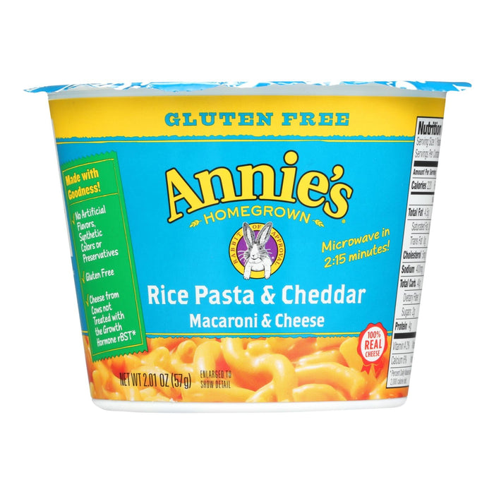 Annie's Homegrown Gluten-Free Microwavable Mac & Cheese, Cheddar Rice Pasta Cups (Case of 12)