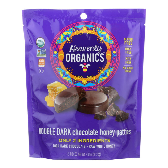 Heavenly Organics Candy Chocolate Honey Patties Double Dark Chocolate (Pack of 6) 4.66 Oz