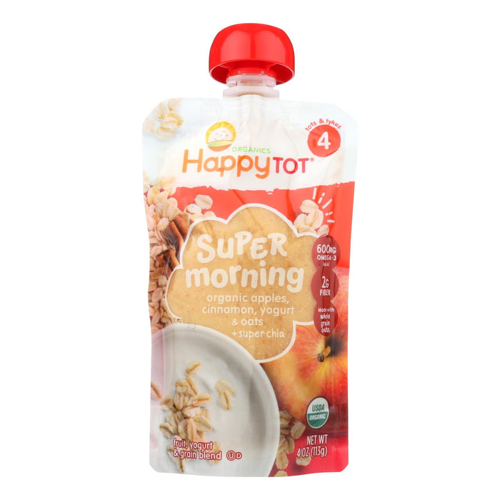 Happy Tot Super Morning Organic Apples, Cinnamon, Yogurt & Oats + Super Chia - 4 Oz Pouches (Pack of 16)