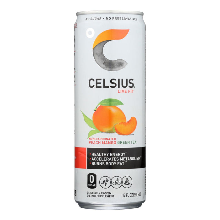 Celsius Live Fit Peach Mango Green Tea, Non-Carbonated, 12 Pack, 12 Fz