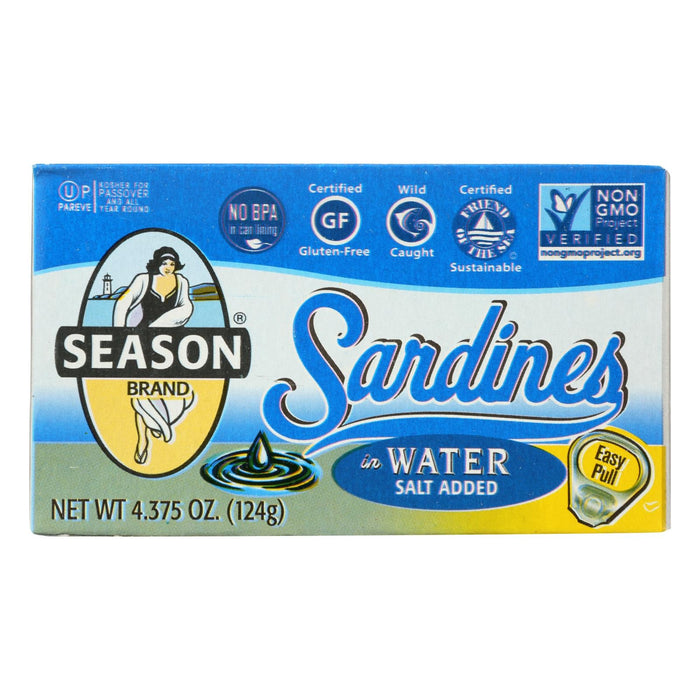 Season Sardines in Water - Case of 12 - 4.375 Oz Tins