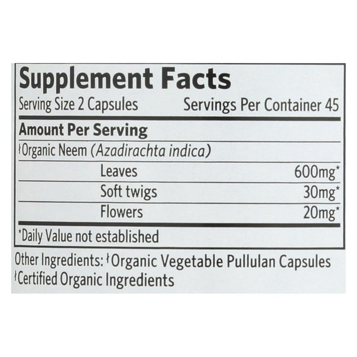 Organic India Neem Whole Herb Supplement (90 Capsules)