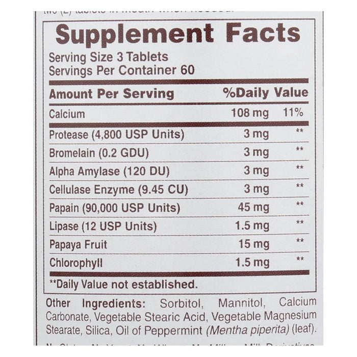 American Health Super Papaya Enzyme Plus Chewable - 180 Tablets