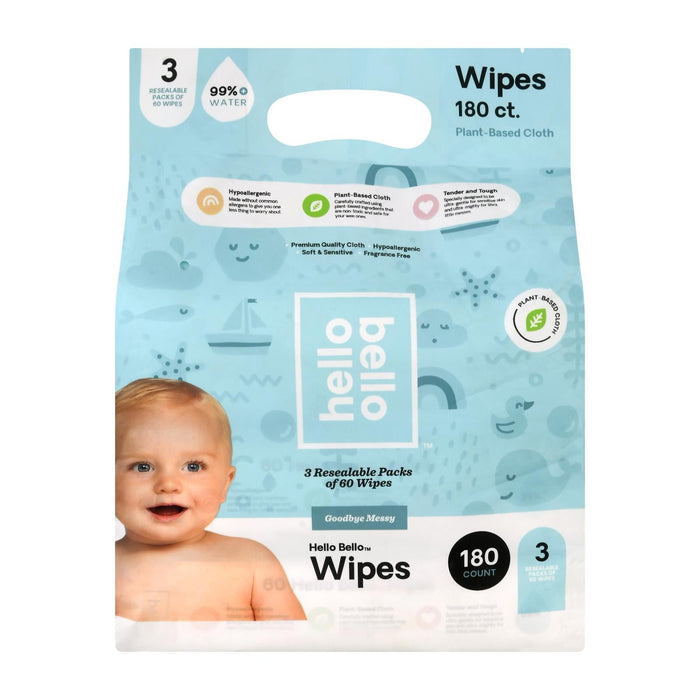 Hello Bello Baby Wipes Value Pack - 3 Packs - Total of 180 Count Gentle Cleansing