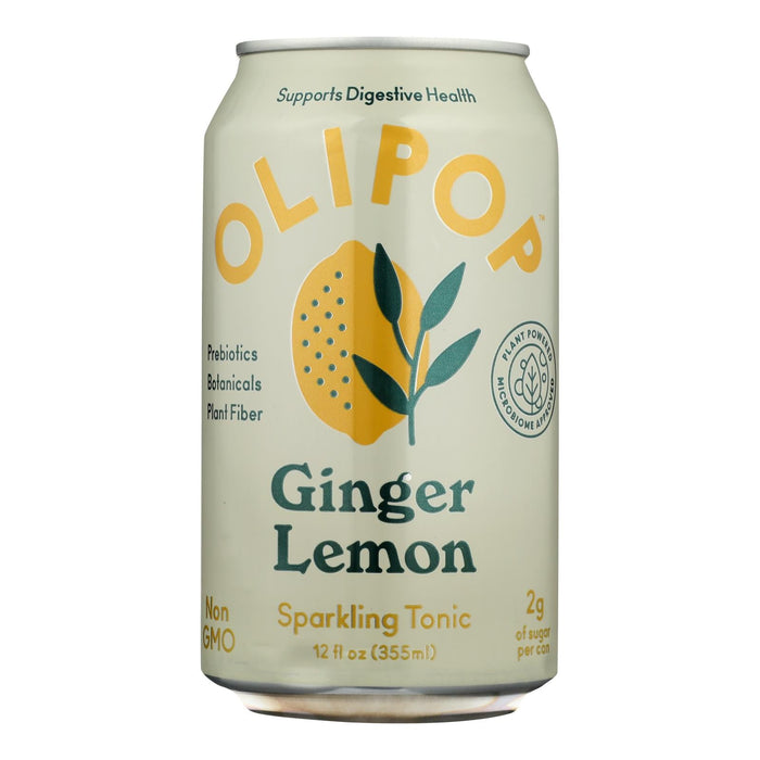 Olipop Ginger Lemon Sparkling Prebiotic Soda, 12 fl. oz. Case of 12